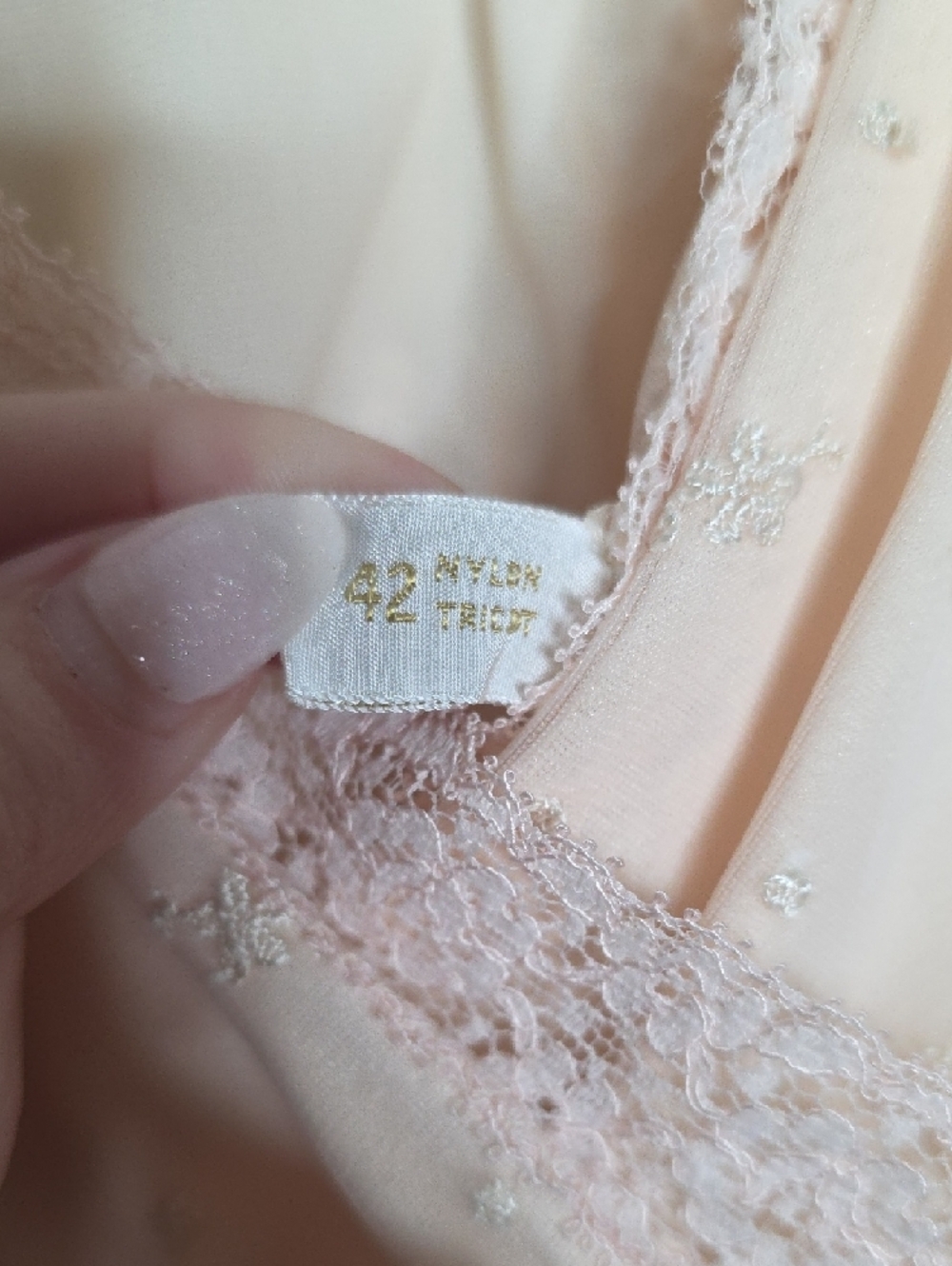 Vintage 1950s Rogers Cream Lace Nylon Tricot Maxi Slip Dress Women's L Prairie - Picture 16 of 17